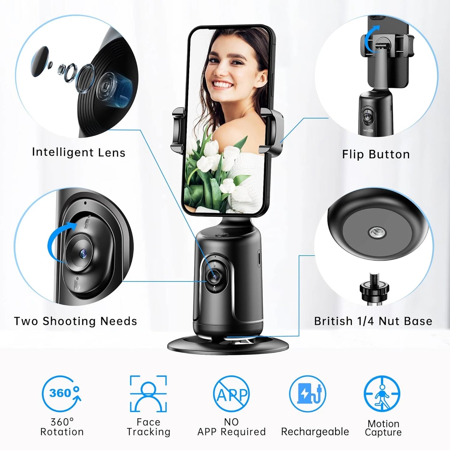 ✨ AI 360° Auto-Tracking Phone Holder Tripod – Your Personal Cameraman